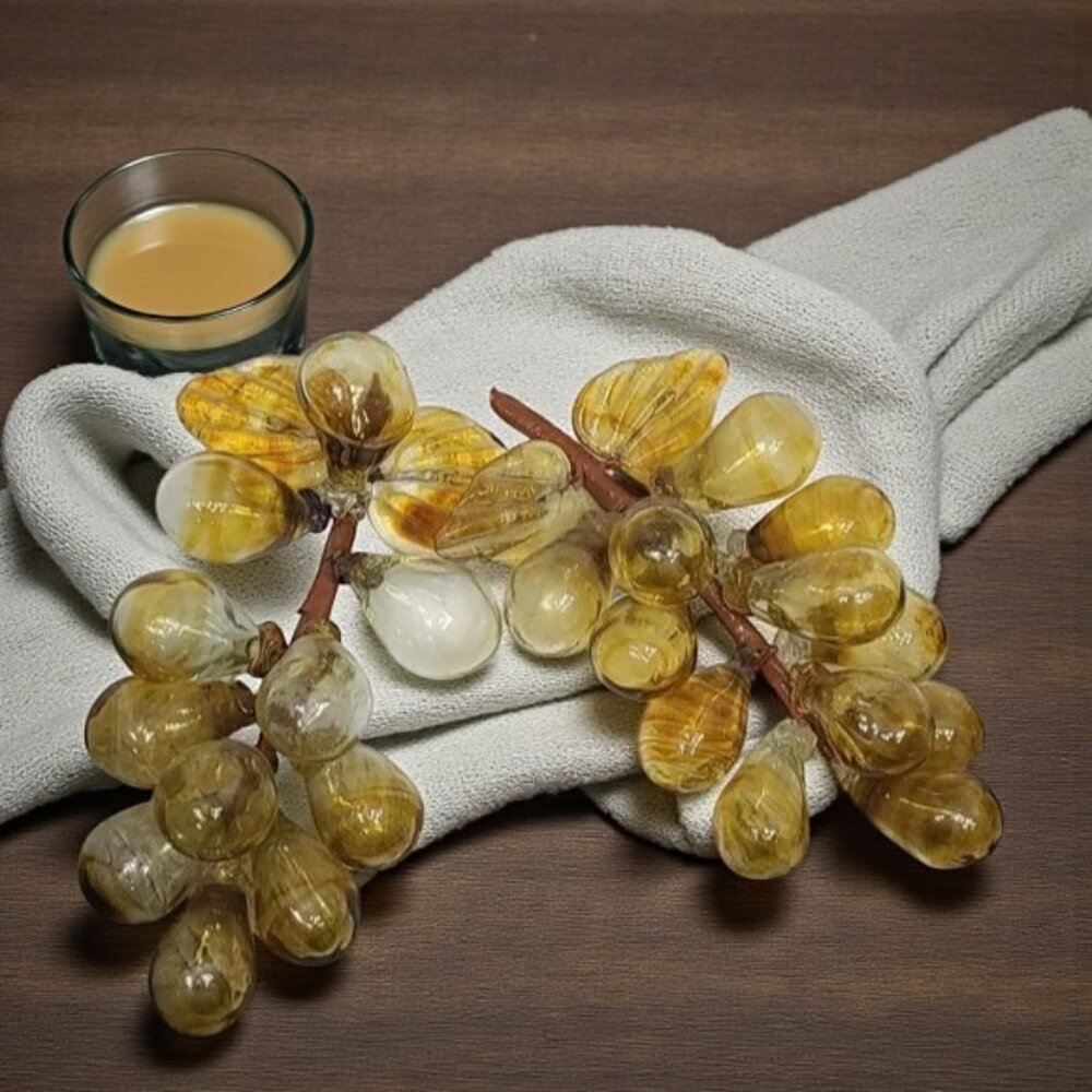 Vintage Italian Hand-Blown Glass Grape Clusters (Set of 2)